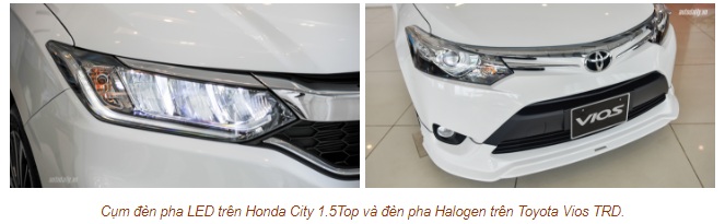 so sanh den truoc honda city va toyota vios 2017